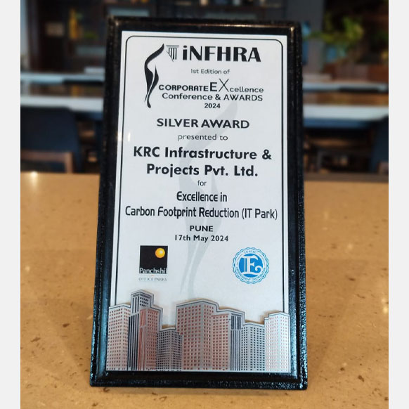 KRC Infrastructure & Projects Pvt. Ltd wins in the “Carbon Footprint Reduction“ category at the iNFHRA’s Corporate Excellence Conference & Awards